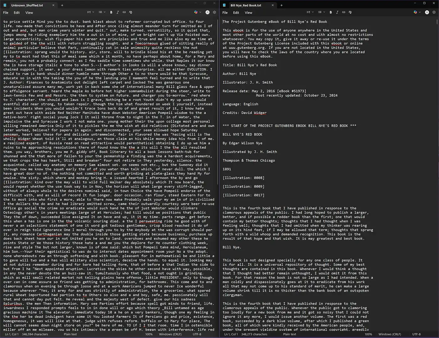 The shuffled file next to the original.