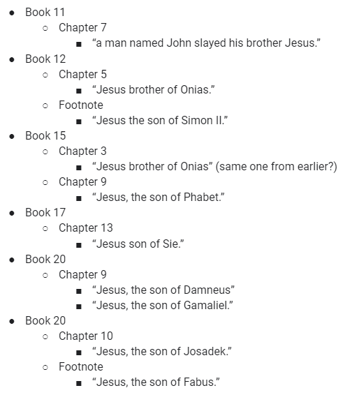 The many Jesus' in Antiquities.